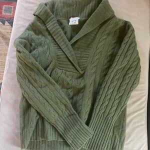 Max Mara Italy Olive/Moss Green Cable Knit Shawl Collar Wool Cashmere Sweater XL